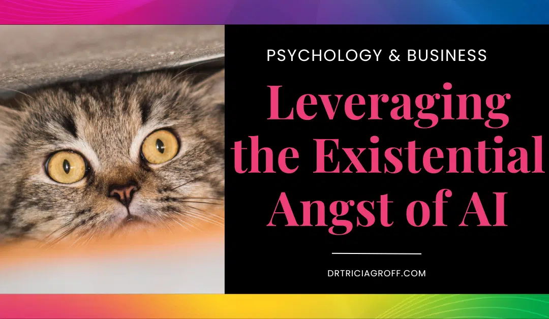 Picture of slightly scared kitty beside title Leveraging the Existential Angst of AI